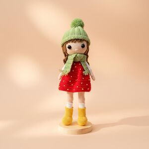 Crochet Christmas Girl Doll – Winter Amigurumi with Green Hat & Scarf – handamde